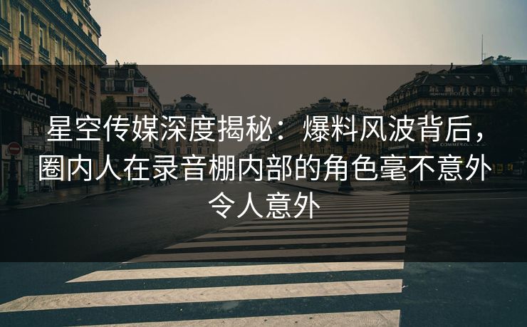 星空传媒深度揭秘：爆料风波背后，圈内人在录音棚内部的角色毫不意外令人意外